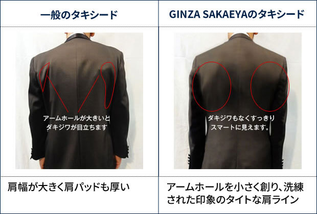 GINZASAKAEYA仮縫い付きフルオーダータキシード　後ろ姿比較