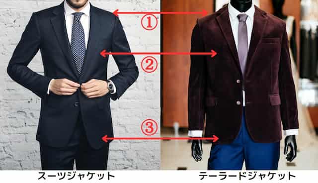 スーツジャケットとテーラードジャケットの相違点