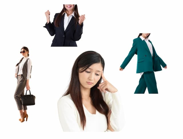 色んなスーツで悩む女性