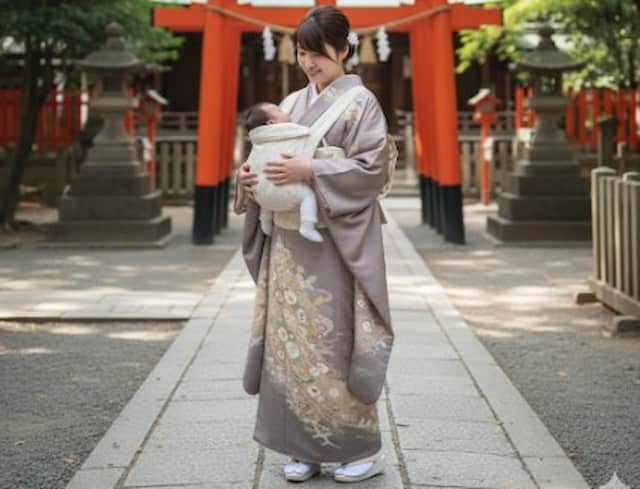 和装でお宮参りをしているママのイメージ画像