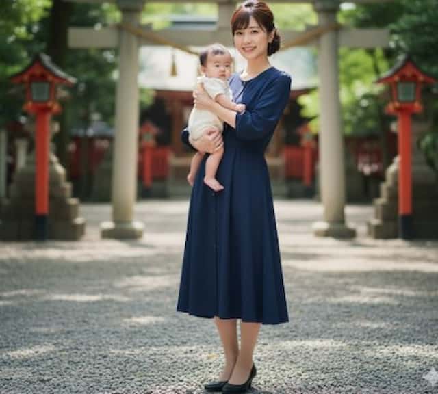 洋装でお宮参りをしているママのイメージ画像