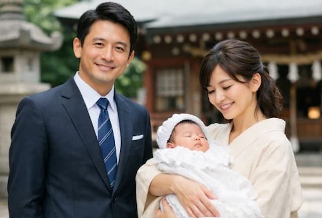 家族でお宮参りをしているイメージ画像