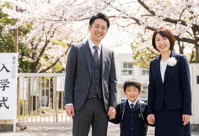 スリーピーススーツを着た父親と家族