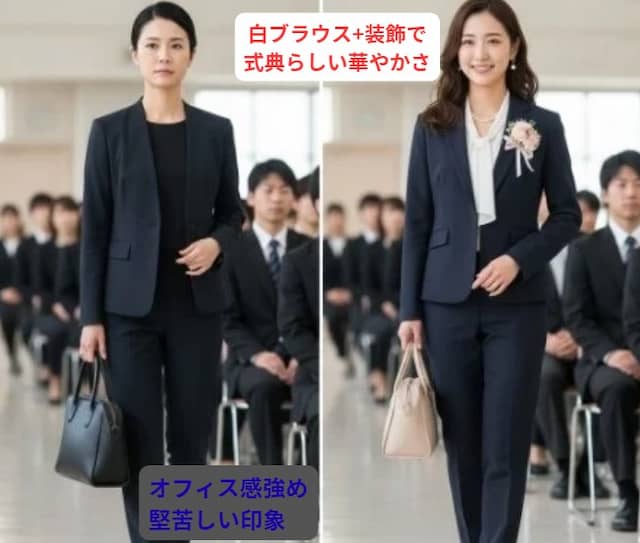 入学式に参加するスーツ姿のママ比較画像②