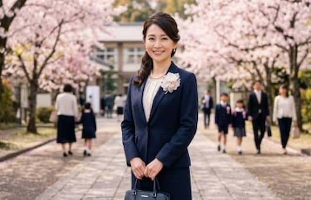 入学式用スーツに身を包む女性画像