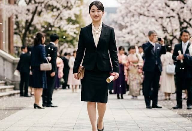 ブラックスーツを着た女子大生