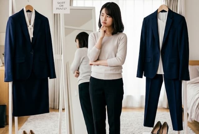 スカートとパンツで悩む女子大生