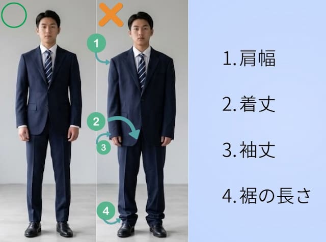 スーツのサイズ感に直結する重要な4つの部位