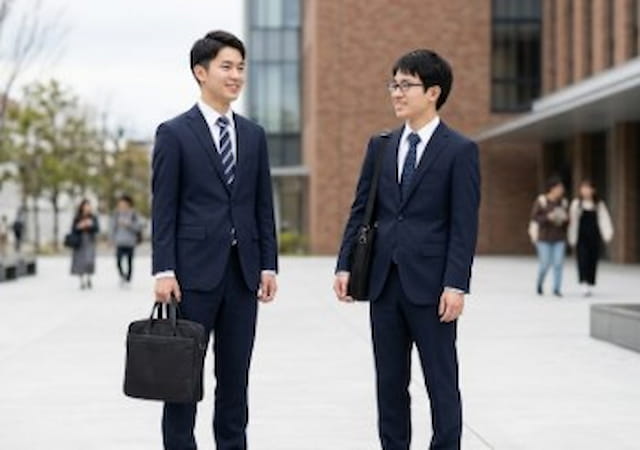 リクルートスーツを着る大学生